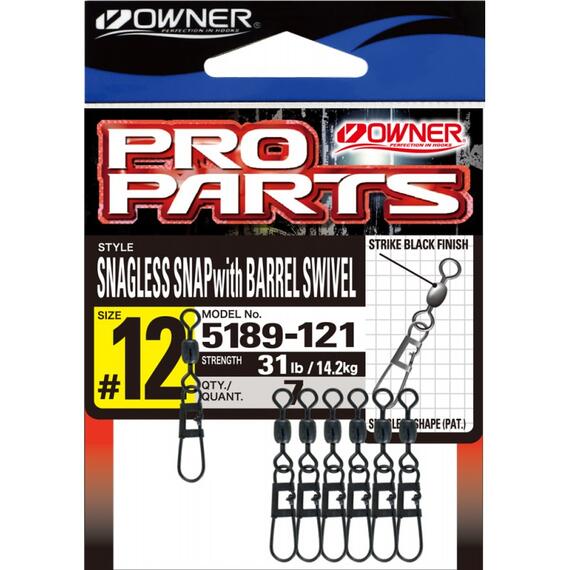 Застежка с вертлюгом OWNER Snagless Snap w/Barrel Swivel №12 7шт, Номер: №12, фото 