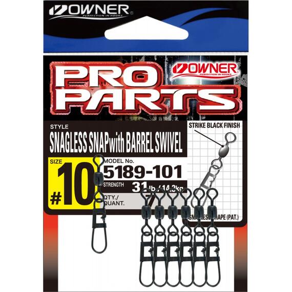 Застежка с вертлюгом OWNER Snagless Snap w/Barrel Swivel №10 7шт, Номер: №10, фото 