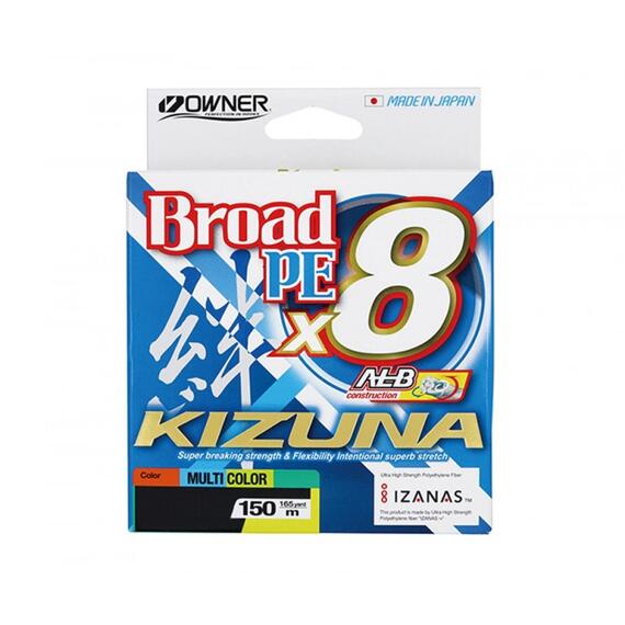 Шнур OWNER Kizuna X8 Broad PE multi color 10м 150м 0,21мм 15,3кг, Диаметр лески: 0,21 мм, Размотка: 150 м, фото 