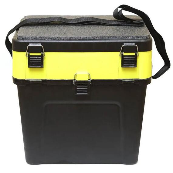 Ящик зимний ТРИ КИТА черно-жёлтый (4+4 отделения для приманок) (380*360*240), фото 