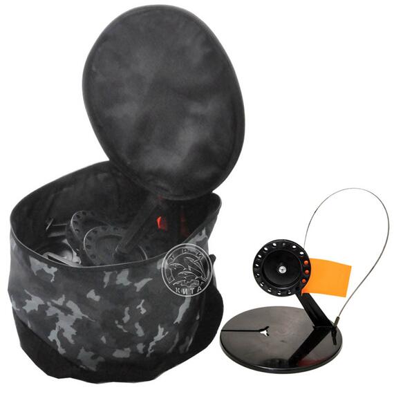 Жерлица ТРИ КИТА в сумке с угл. стойкой с кат. цв.черный d.85 (уп.10шт), фото 