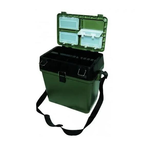 Ящик зимний ТРИ КИТА зеленый большой (4+4 отделения для приманок) (380*360*240), фото , изображение 2