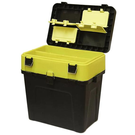 Ящик зимний ТРИ КИТА черно-жёлтый (4+4 отделения для приманок) (380*360*240), фото , изображение 2
