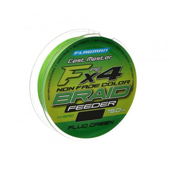 Шнур FLAGMAN Cast Master Feeder Braid F4 150м Fluo Green 0.14мм 8.7кг 19lb. шт, Диаметр лески: 0.14 мм, Размотка: 150 м, Разрывная нагрузка: 8.7 кг, фото 