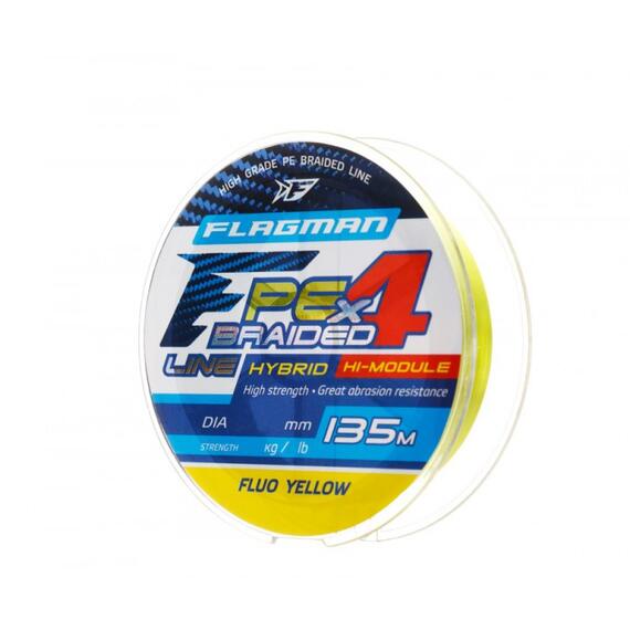 Шнур FLAGMAN PE Hybrid F4 135m FluoYellow 0.16mm. 9.1кг/20lb, Цвет.: FluoYellow, Диаметр лески: 0.16 мм, Размотка: 135 м, фото 