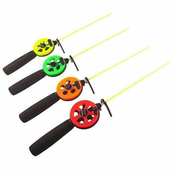 Удочка зимняя ТРИ КИТА "Профи" УП-1 с неопреновой ручкой (хлыст стекл-но) жёлтая, фото 