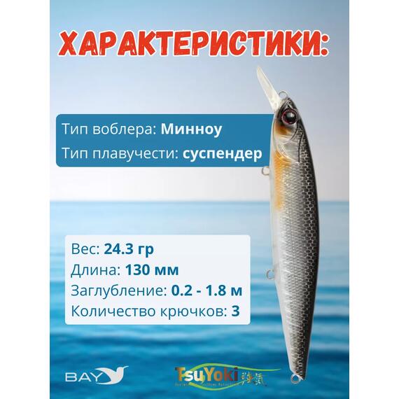 Воблер TsuYoki DRAGA 130SP 264N, Цвет: 264N, Вес воблера (г): 24,3, Длина воблера (мм): 130, Тип воблера: Минноу, Тип плавучести : суспендер, Штрихкод: 4627138877159, Количество крючков: 3, фото , изображение 2