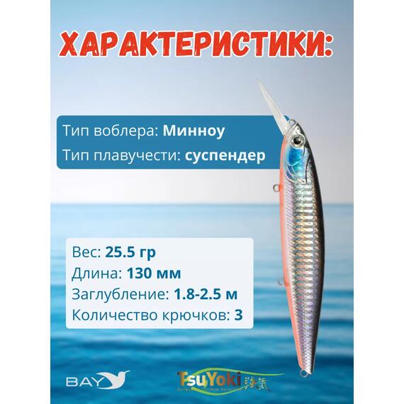 Воблер TsuYoki DRAGA MR 130SP 413, Цвет: 413, Вес воблера (г): 25,5, Длина воблера (мм): 130, Тип воблера: Минноу, Тип плавучести : суспендер, Штрихкод: 4627138877333, Количество крючков: 3, фото , изображение 2