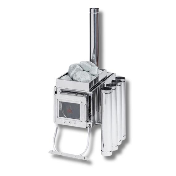 Печь-камин "ИНВЕНТ" большая 610х350х410 (нерж.сталь 0,8 мм) со стационарными экранами + короб для камней, фото , изображение 6