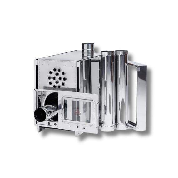 Печь-камин "ИНВЕНТ" средняя со встроенным теплообменником с вентилятором 610х300х470 (нерж.сталь 0,8 мм) со стационарными экранами + короб для камней, фото , изображение 7