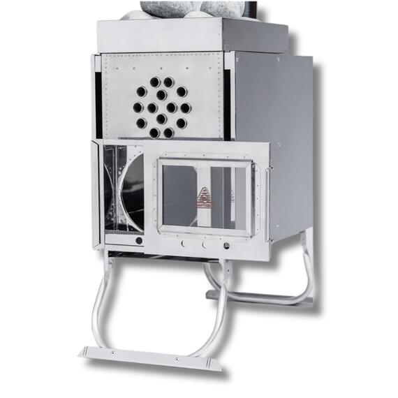 Печь-камин "ИНВЕНТ" средняя со встроенным теплообменником с вентилятором 610х300х470 (нерж.сталь 0,8 мм) со стационарными экранами + короб для камней, фото , изображение 8