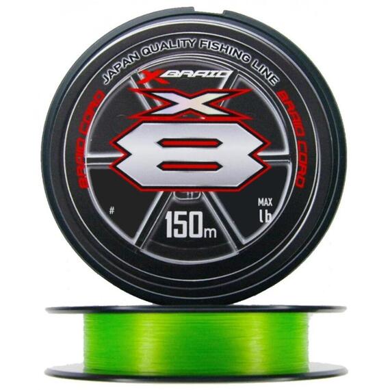 Шнур YGK X-Braid Braid Cord X8 150m Chartreuse #0.6, 0.128мм, 14lb, 6.3кг, Расцветка: ярко-зеленый, Диаметр лески: 0.128 мм, Размотка: 150 м, фото , изображение 2