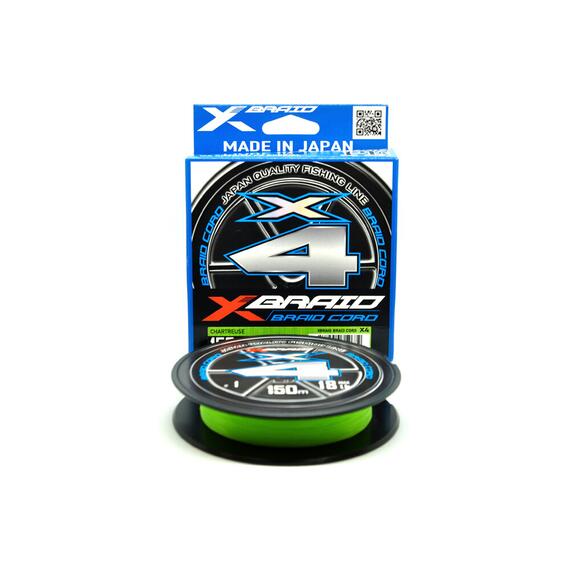 Шнур YGK X-Braid Braid Cord X4 150m Chartreuse #2.0, 0.235мм, 30lb, 13.5кг, фото 