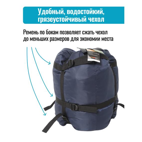 Спальный мешок одеяло с капюшоном ThermoProActive -20 (225x90) синий темный, Цвет: синий темный, Размер: 225x90, фото , изображение 5