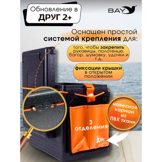 Рыболовный ящик Camping World Друг 2+ 30 л Черный + оригинальная система крепления, фото , изображение 5