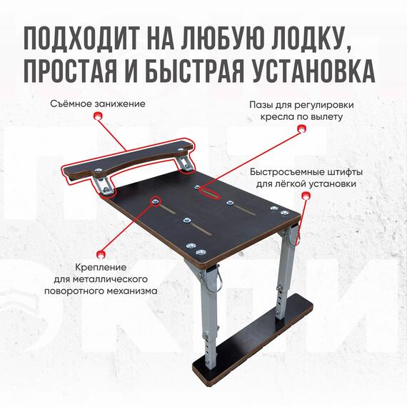 Кресло Кокпит Fish Pro в комплекте с рамой с занижением (нерж.), красно-черный, фото , изображение 7