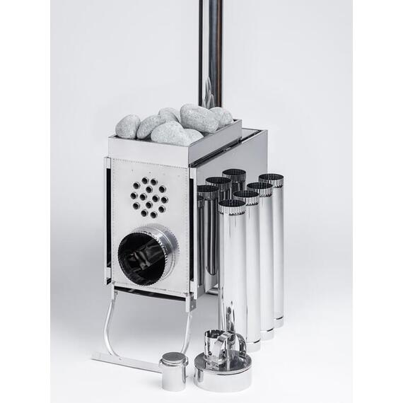 Печь "ИНВЕНТ" малая со встроенным теплообменником с вентилятором 565х290х470 (нерж.сталь 0,8 мм) со стационарными экранами + короб для камней, фото , изображение 12