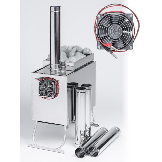 Печь "ИНВЕНТ" средняя со встроенным теплообменником с вентилятором 740х310х490 (нерж.сталь 0,8 мм) со стационарными экранами + короб для камней, фото , изображение 13