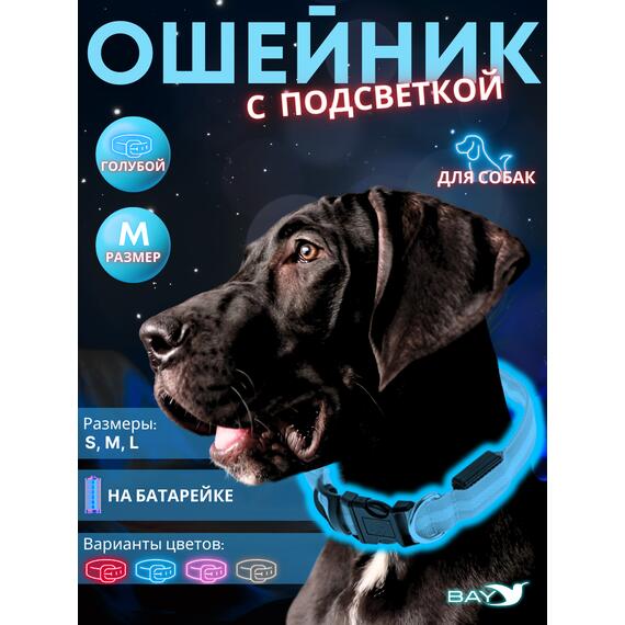 Ошейник с подсветкой для собаки, размер M, синий, фото 