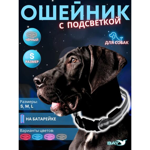 Ошейник с подсветкой для собаки, размер S, черный, фото 