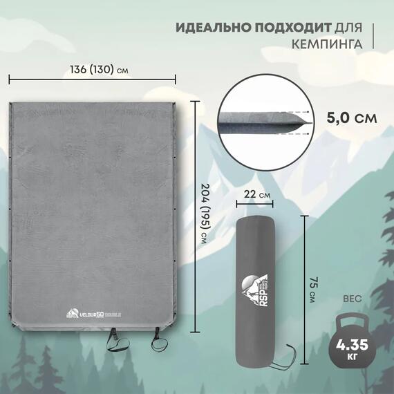 Коврик туристический RSP Velour 50 Double, серый, фото , изображение 2