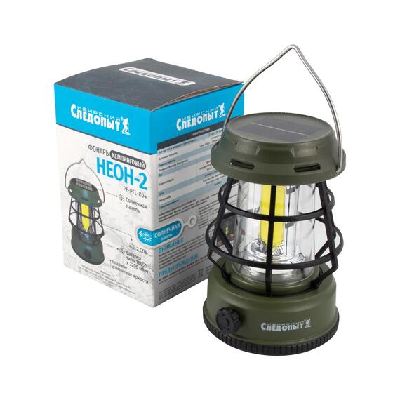 Фонарь кемпинговый "СИБИРСКИЙ СЛЕДОПЫТ-Неон-2", 2СОВ, солн. бат., аккум. 18650, зеленый/72/, фото , изображение 2