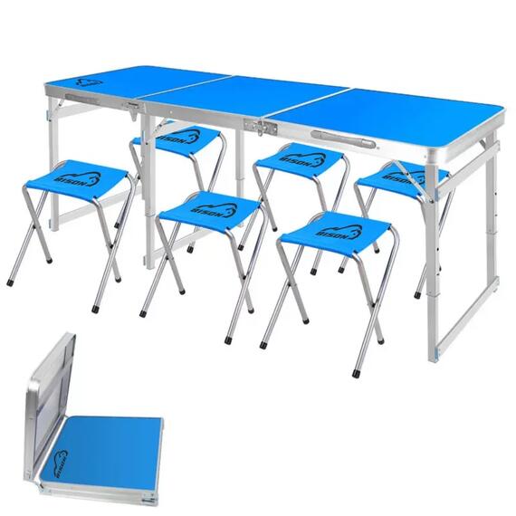 СТОЛ ТУРИСТИЧЕСКИЙ УСИЛЕННЫЙ BISON 60*180СМ (СИНИЙ)+ 6 СТУЛЬЕВ / С-6-60*180, фото 