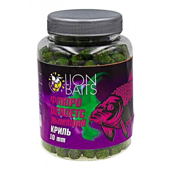 Lion Baits Пеллетс флюро дымящий "Криль" 10мм - 300гр (банка), Вкус: Криль, фото 