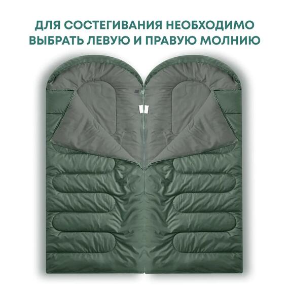Спальный мешок RSP SLEEP 350 BIG зеленый, левая молния, фото , изображение 5