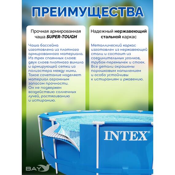 28202 Каркасный бассейн Intex 305 x 76 см с фильтр-насосом 1250 л/ч, фото , изображение 2