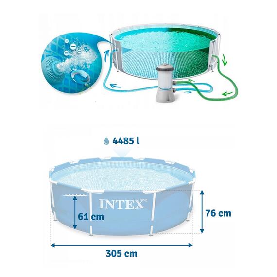 28202 Каркасный бассейн Intex 305 x 76 см с фильтр-насосом 1250 л/ч, фото , изображение 8