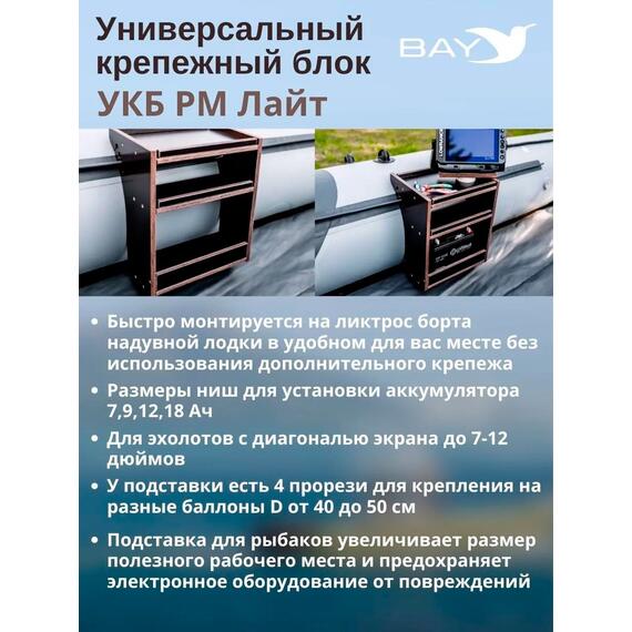 Готовый набор: Столик для лодки ПВХ УКБ РМ ЛАЙТ+ Крепление экрана эхолота 7-9", Универсальный крепежный блок, фото , изображение 6
