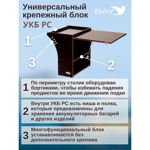 Готовый набор: Столик для лодки ПВХ + Крепление экрана эхолота 10". Универсальный крепежный блок радиус средний + столик/дверца (УКБ РС), фото , изображение 4
