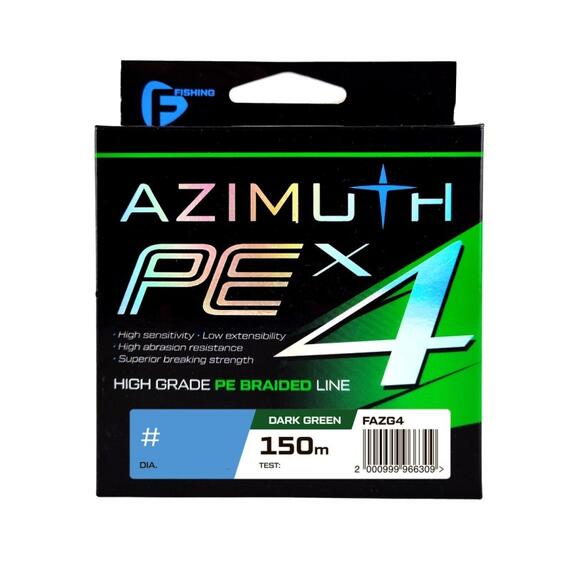 Шнур F-FISHING Azimuth PE X4 150м Dark Green 0,12мм 6,4кг/14lb, Расцветка: Dark Green, Диаметр лески: 0,12 мм, Размотка: 150 м, Разрывная нагрузка: 6,4 кг, фото 