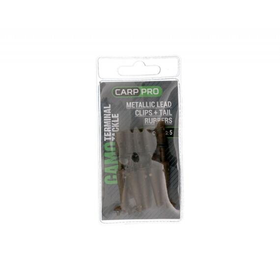 Безопасная клипса c фиксатором CARP PRO Metallic Lead Clips + Tail Rubbers Camo, фото , изображение 2