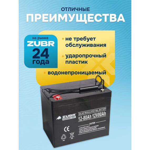 Аккумулятор ZUBR (80 Ah,12 V) GEL 260х169х215 мм, фото , изображение 2