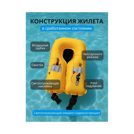 Жилет спасательный надувной Mirtek автомат (+ручной режим) красный, Цвет: красный, фото , изображение 4