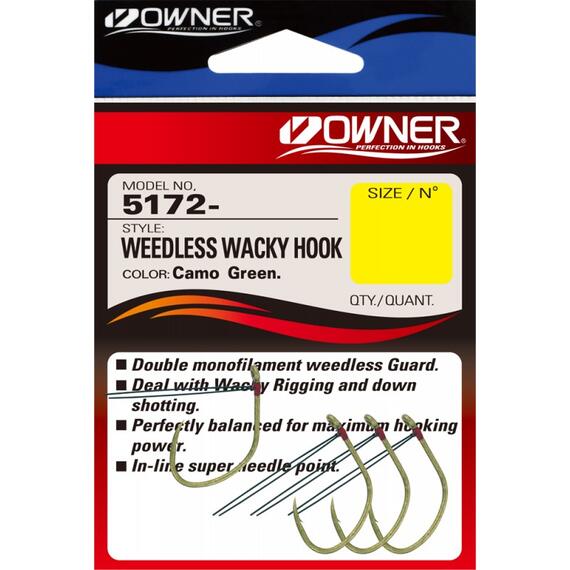 Крючок OWNER Weedless Wacky Hook green №1/0 4шт, фото 