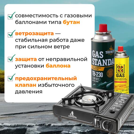 Плита туристическая Coyote MS-2500 (черный полуглянцевый), фото , изображение 4