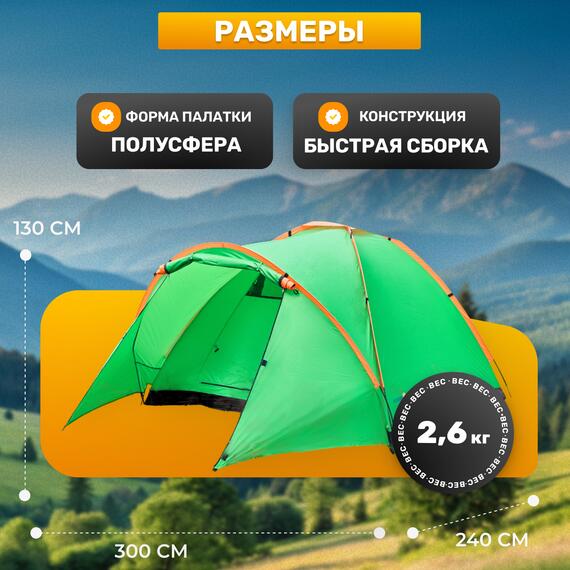 Палатка Sundays Camp 4 ZC-TT042-4 (зеленый/оранжевый), фото , изображение 4