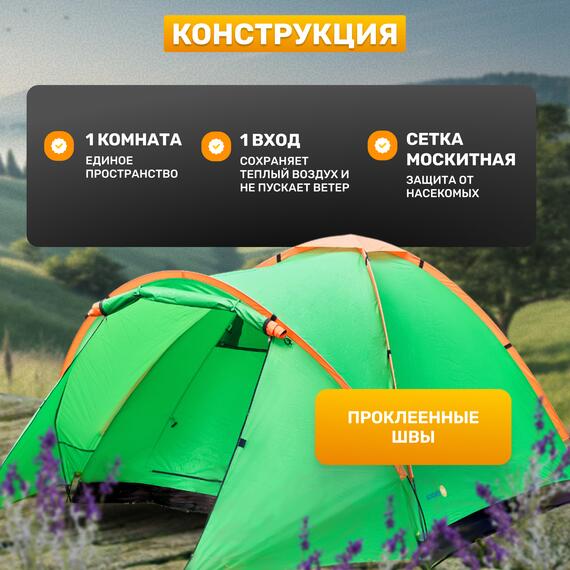 Палатка Sundays Camp 4 ZC-TT042-4 (зеленый/оранжевый), фото , изображение 3