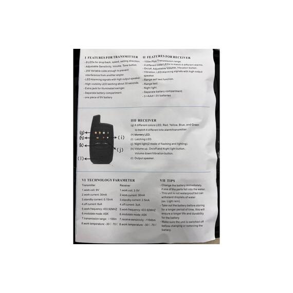 Набор сигнализаторов поклевки с пейджером Bison JY-37-4 (4+1), Цвет: черный, Комплектация: 4 сигнализатора+1 рация, фото , изображение 6