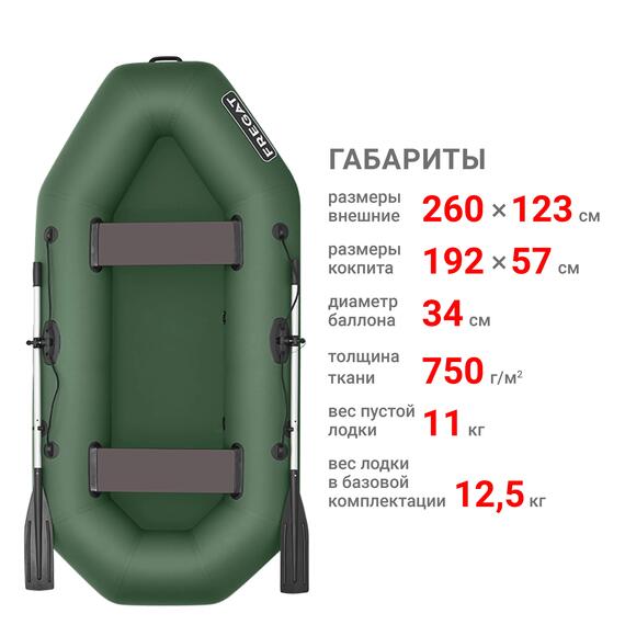Надувная лодка Фрегат М-2 (260 см) Оптима Лайт Зеленый, фото , изображение 2