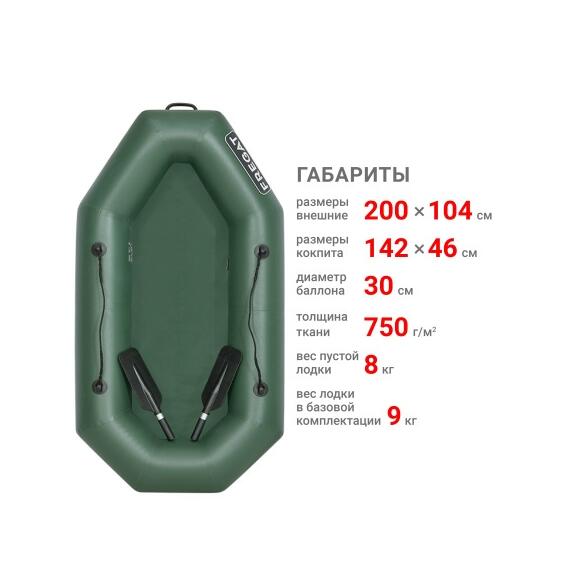 Надувная лодка Фрегат М-1 Оптима Лайт (200 см) с гребками Зеленый, фото , изображение 2