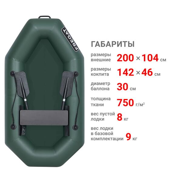 Надувная лодка Фрегат М-1 Оптима (200 см) с гребками Зеленый, фото , изображение 2