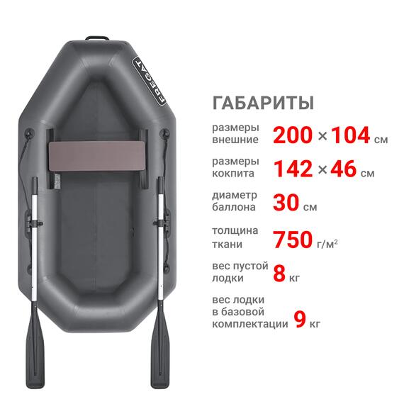 Надувная лодка Фрегат М-1 Оптима (200 см) Серый, фото , изображение 2