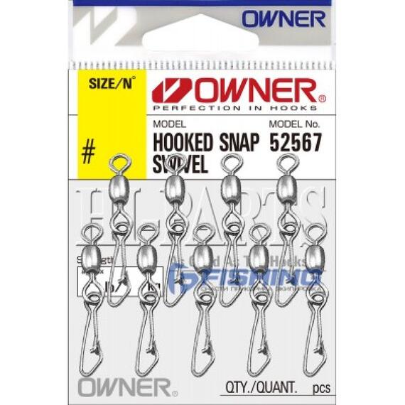 Застежка с вертлюгом OWNER Hooked Snap Swivel №12 9шт, фото 