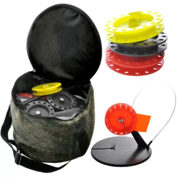 Набор жерлиц ТРИ КИТА оснащенная в сумке с угл. стойкой с кат. цв.черный d.85 (10шт), фото , изображение 3