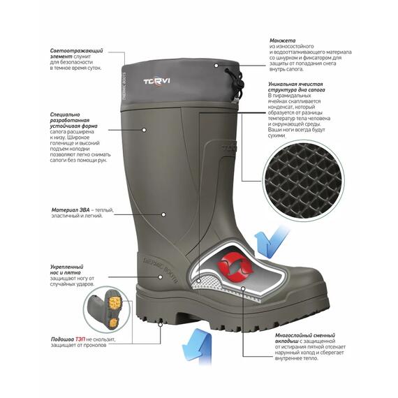 Сапоги "TORVI", размер: 43/44, с подошвой ТЭП -25С, цвет: Олива, Цвет: олива, Размер: 43/44, фото , изображение 9