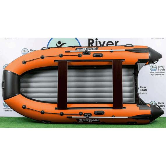 Надувная лодка RiverBoats RB 390 НДНД (черно-оранжевый), Цвет: черно-оранжевый, Материал: баллоны 1100 гр/м2; дно 1300 гр/м2, фото 